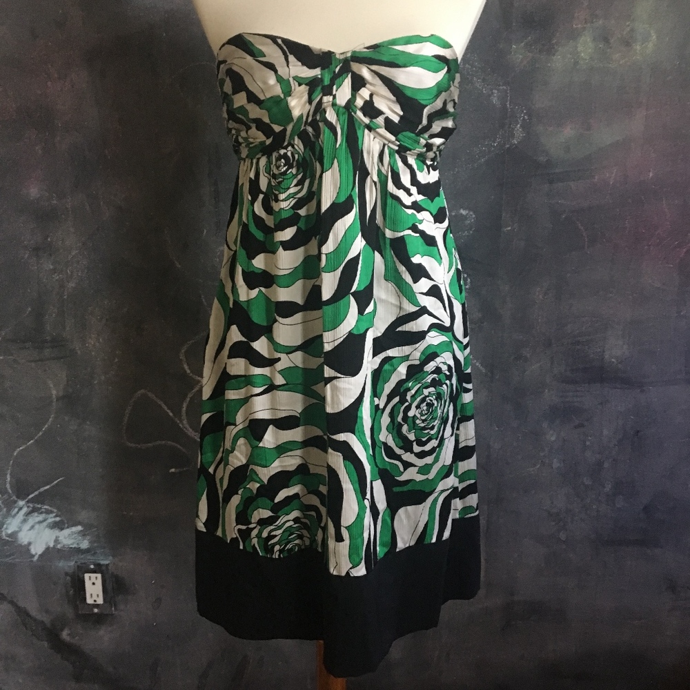 Shoshanna Green Strapless Silk Dress NWOT